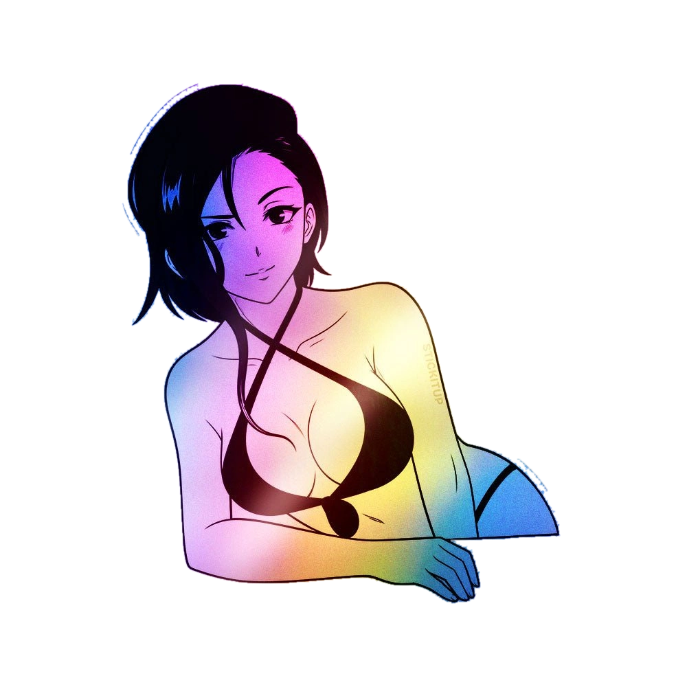 Anime Girl Lineart 01 Holographic Stickers